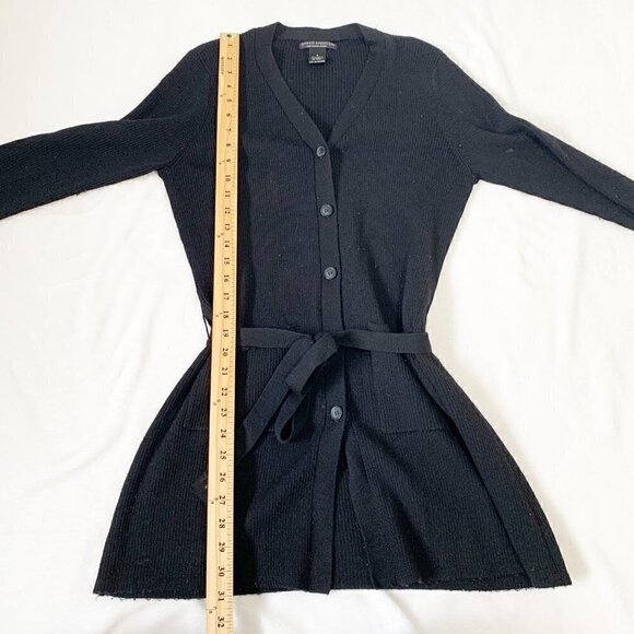 Sarah Spencer black button front tie waist tunic length 100% italian merino wool - Picture 5 of 6